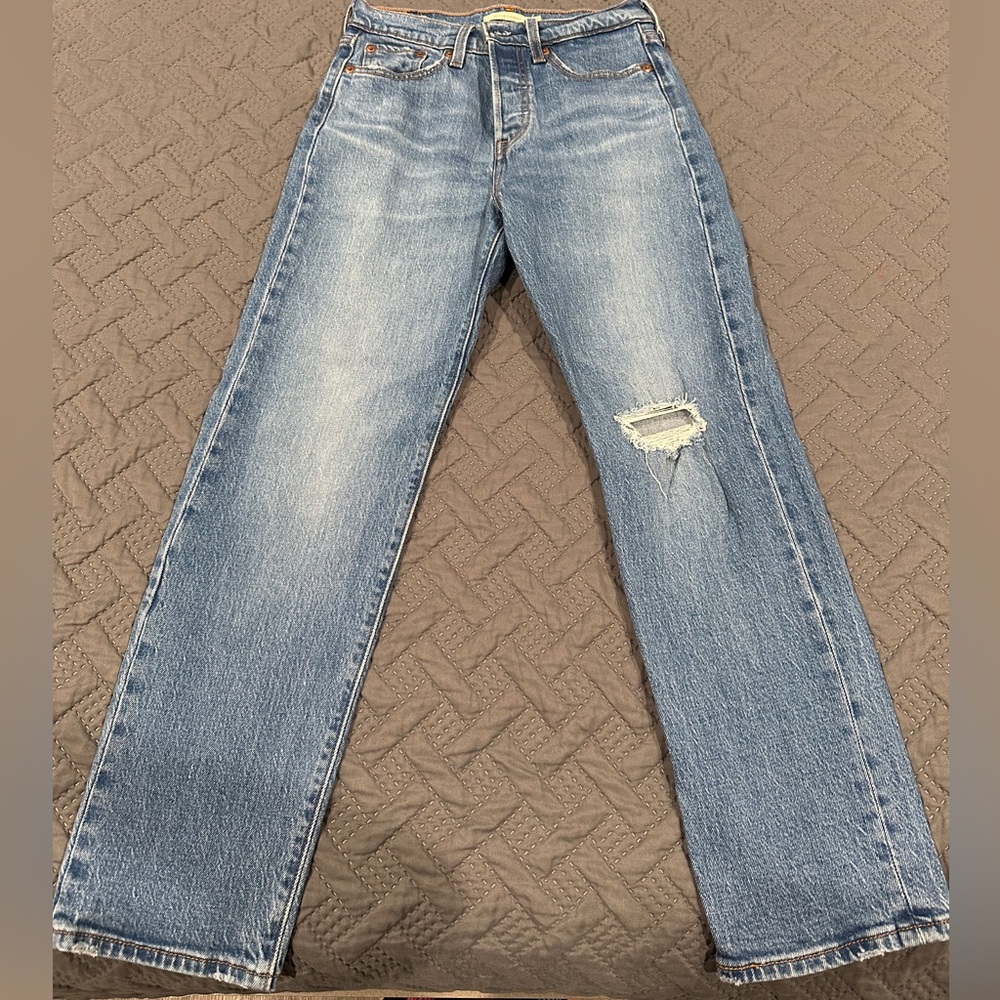 Levi's Light Blue Straight Leg Jeans with Knee Rip